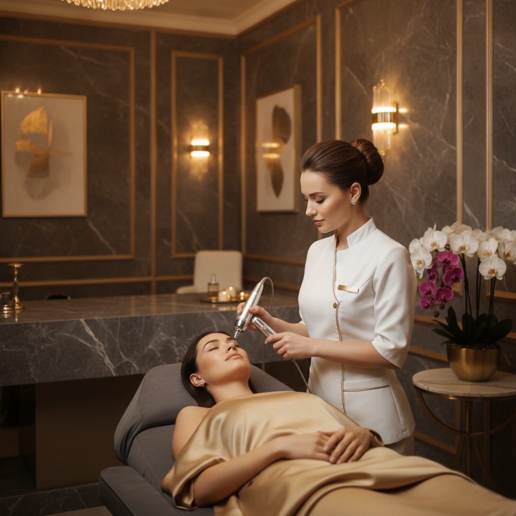 Professional microneedling treatment in a med spa